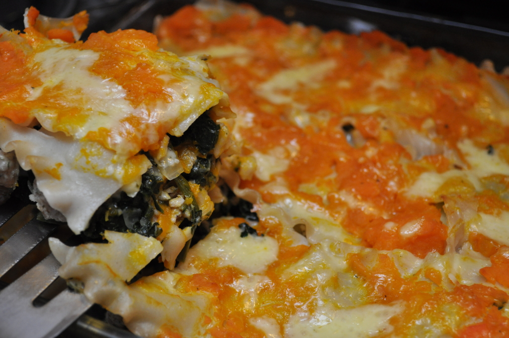 Buttercup Squash and Spinach Lasagna with Cheddar