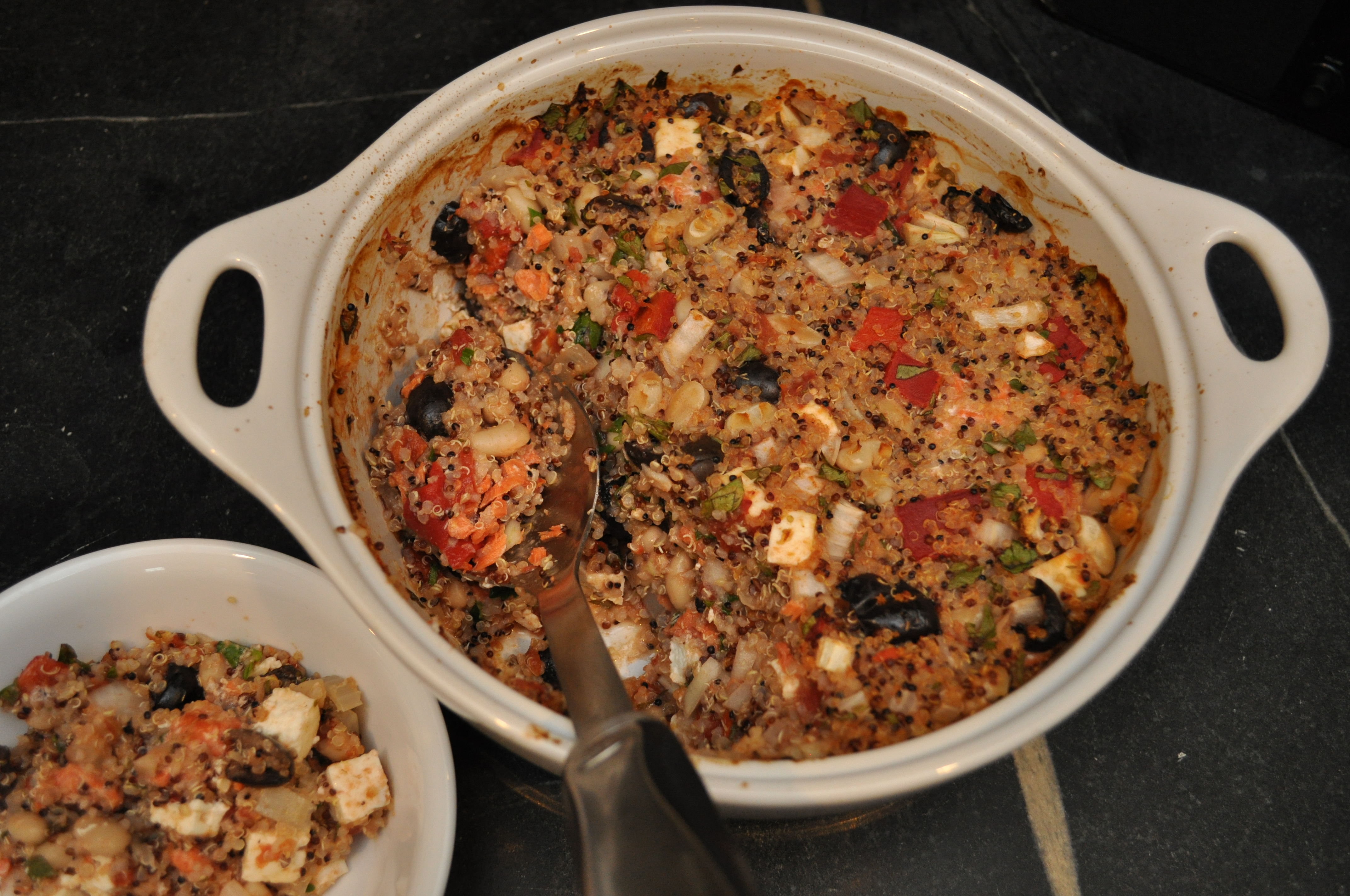 Mediterranean Quinoa Casserole with Kalamata Olives, Roasted Red Peppers and Cannellini Beans