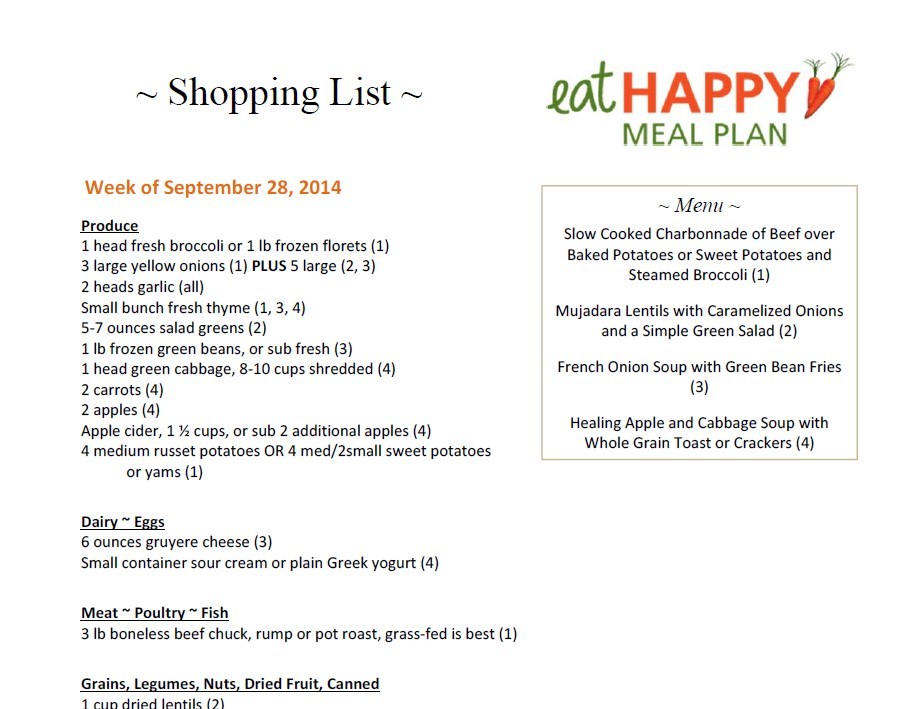 This Week’s Eat Happy Meal Plan Menu